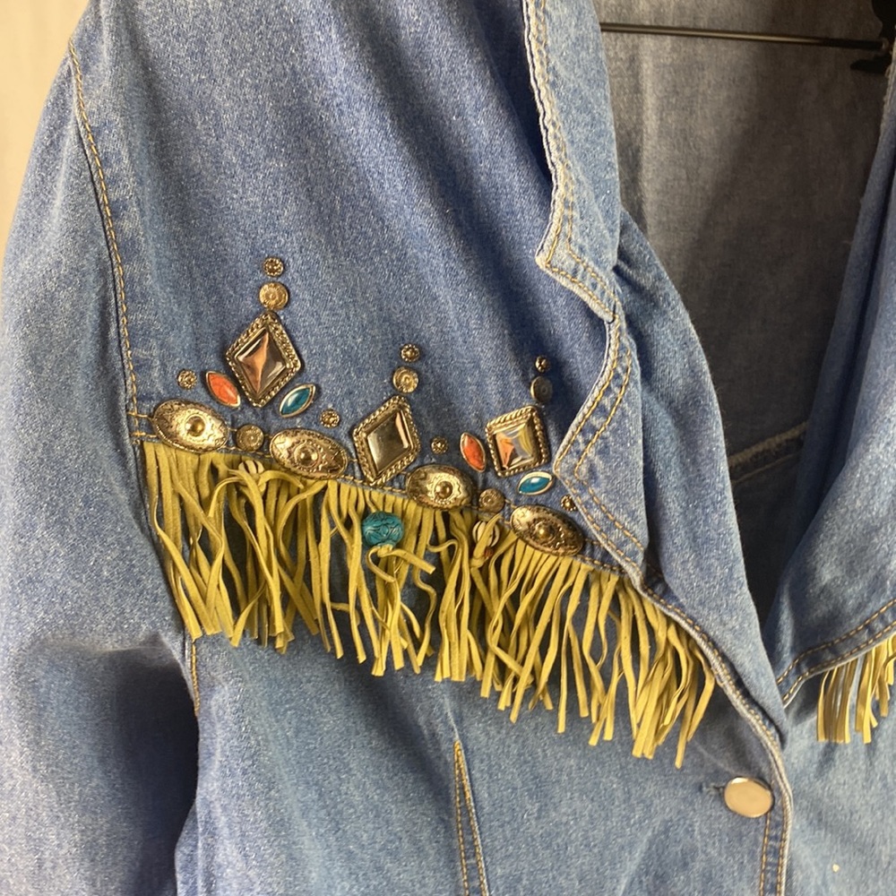 Country Western Fringed denim shirt w bling 14